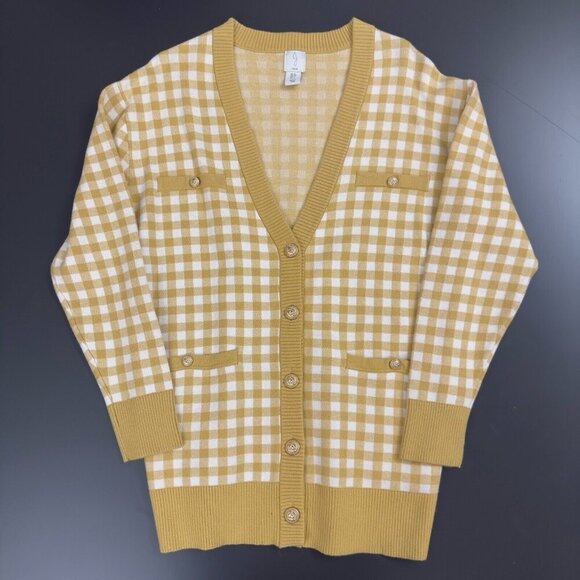 NWOT Joie Boyfriend Oversized Gingham Check Cardigan Yellow Cream Plaid Sweater - Picture 2 of 10